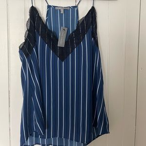 Lemon tart blue black and white striped lace v neck spaghetti strap cami